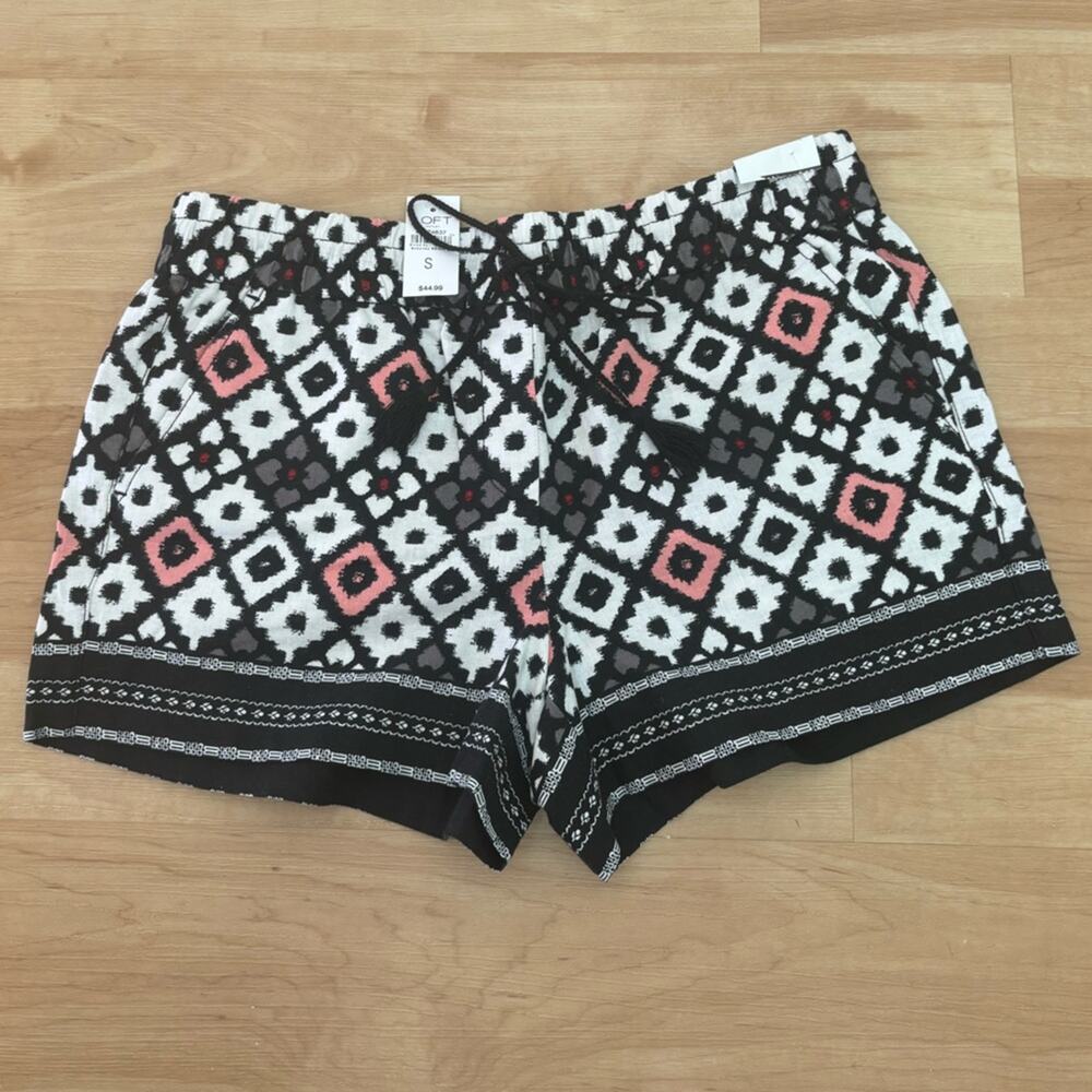 Loft Ikard Geometric Pattern Summer Shorts Linen $44 Casual Black Pink Small S1
